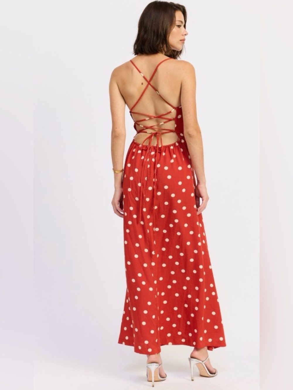 emory park Rust Red Polka Dot Maxi Dress with Ivory Spots - Picture 4 of 11